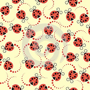 Vector seamless texture with cartoon ladybugs