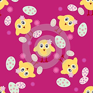 Vector Seamless texture Easter Chickens and Egg, Holiday background