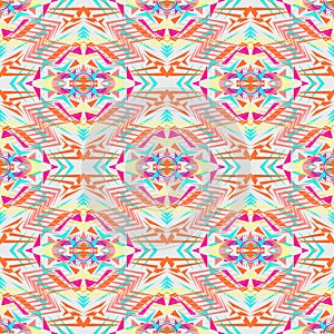 Vector seamless texture. Tribal geometric pattern. Electro boho color trend. Aztec ornamental style