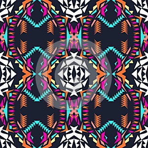 Vector seamless texture. Tribal geometric pattern. Electro boho color trend. Aztec ornamental style