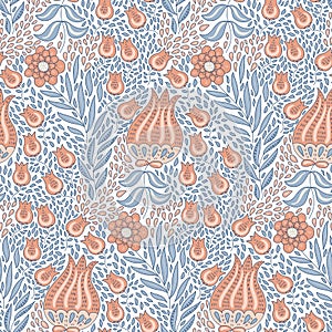 Vector Seamless Tough  Pattern with Fantastic Flowers