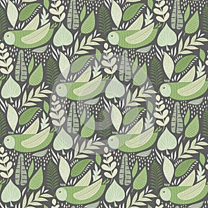 Vector Seamless Tough  Pattern with Owls and Floral Elements