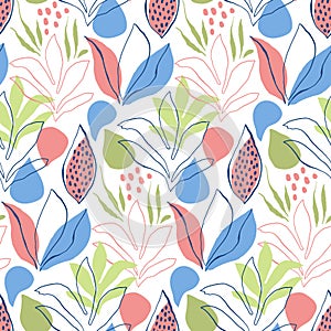 Vector Seamless Tough Tropical Pattern with Fantastic Plants