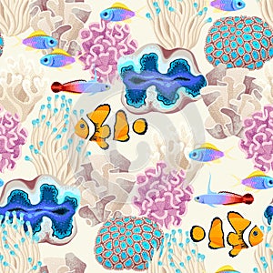 Vector seamless tropical pattern with coral reef