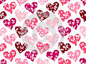 Vector seamless valentines pattern with rose hearts and white butterflies