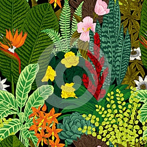 Vector seamless vintage pattern. Exotic flowers and plants.