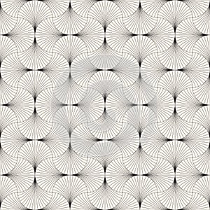 Vector seamless vintage pattern of overlapping arcs in art deco style. Modern stylish abstract texture. Repeating geometric tiles