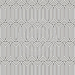 Vector seamless vintage pattern of overlapping arcs in art deco style. Modern stylish abstract texture. Repeating geometric tiles