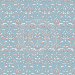 Vector seamless vintage pattern with pink floral elements on blue