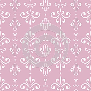 Vector seamless vintage pattern. White abstract elements isolated on pink