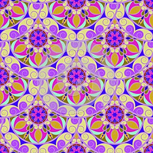 Vector Seamless Violet Floral Mandala Pattern