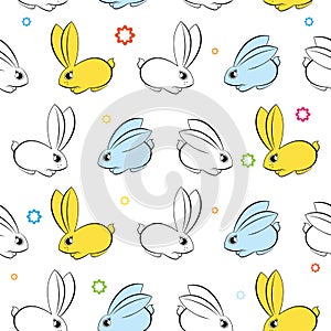 Vector seamless wallpaper. Easter bunnies on a white