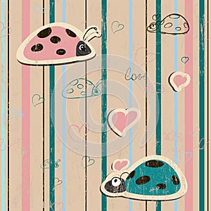 Vector seamless wallpaper with ladybirds in love