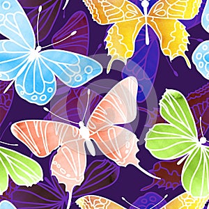Vector Seamless Watercolor Butterfly Pattern