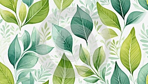 Vector seamless watercolor leaves pattern Nature organic illustration Generated image