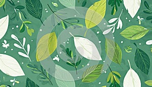 Vector seamless watercolor leaves pattern Nature organic illustration Generated image