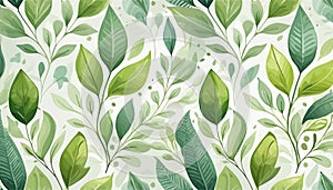 Vector seamless watercolor leaves pattern Nature organic illustration Generated image