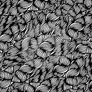 Vector seamless wave doodle hand drawn pattern. Black and White.