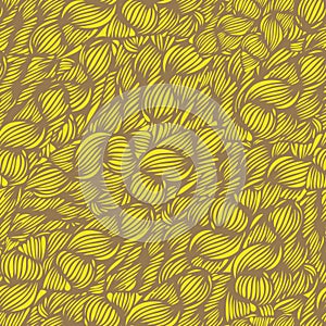 Vector seamless wave doodle hand drawn pattern in bright yellow.