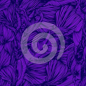 Vector seamless wave doodle hand drawn pattern in purple colors.
