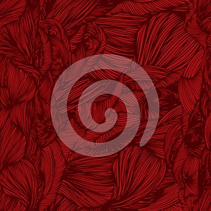 Vector seamless wave doodle hand drawn pattern in red colors. Ca