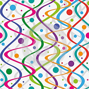 Vector seamless wavy colorful striped pattern with waves and balls