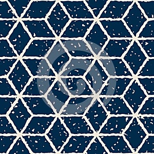Vector Seamless White Navy Color Hand Drawn Distorted Lines Star Shape Grunge Retro Pattern