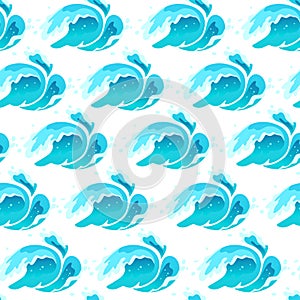 Vector seampless marine pattern with blue water waves on white background in blue colors. photo