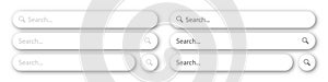 Vector search bar. White buttons with realistic shadow. Web elements for browsers, sites, mobile apps and search buttons. Vector