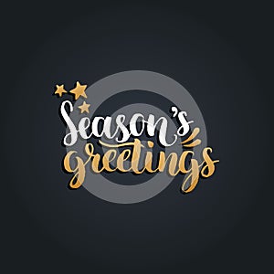 Vector Seasons Greetings lettering design on black background. Christmas,New Year typography for greeting card template.