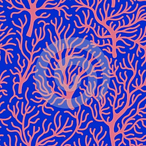 Vector seaweed coral abstract seamless pattern. Contemporary minimalist organic shapes Matisse inspired. Reef underwater