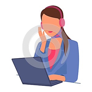 Vector secretary girl with laptop headphones