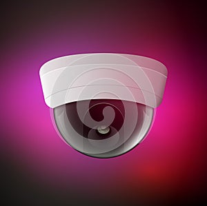 Vector security camera illustration. Safety control equipment. Ceiling camera protection technology. CCTV view video