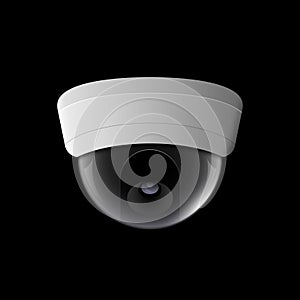 Vector security camera illustration. Safety control equipment. Ceiling camera protection technology. CCTV view video