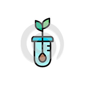 Vector seed germination, DNA plant flat color line icon.