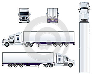 Vector semi truck template isolated on white