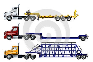Vector semi trucks set isolated on white