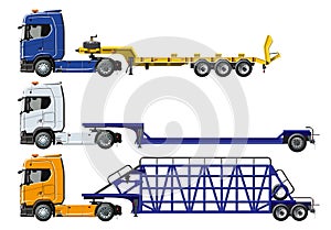 Vector semi trucks set isolated on white