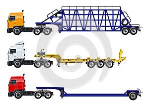 Vector semi trucks set isolated on white