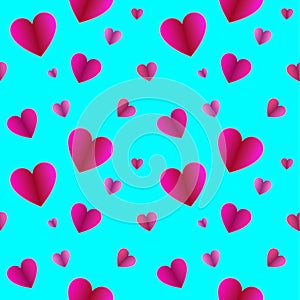 Vector Semless Pattern, Hearts on Light Blue Background, Valentines Day Background.