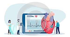 Vector of a senior patient and a doctor cardiologist prescribing medicine to lower blood pressure