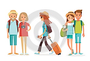 Vector senior, young traveling couples,pairs,mates,twosome traveling together