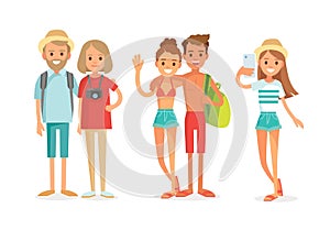 Vector senior, young traveling couples,pairs,mates,twosome traveling together