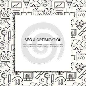 Vector SEO and development pattern with linear icons. Line style optimization background.
