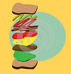 Vector of seperated layer of iingredients of sandwich