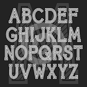 Vector serif font with a diagonal stripe and contour