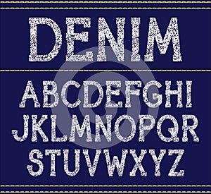 Vector serif font handcrafted texture. Denim