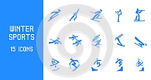 Vector set of 15 icons for winter sports