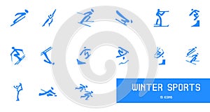 Vector set of 15 icons for winter sports