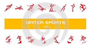 Vector set of 15 icons for winter sports